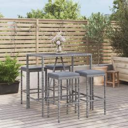 Garden bar set grey pe rattan, powder-coated steel, tempered glass