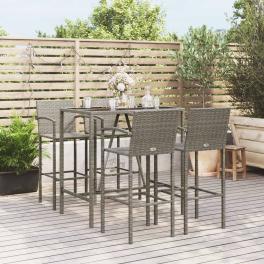Garden bar set grey pe rattan, powder-coated steel, tempered glass