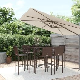 Garden bar set brown pe rattan, powder-coated steel, tempered glass