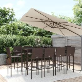 Garden bar set brown pe rattan large footrest garden bar set