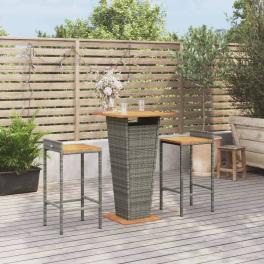 Garden bar set grey pe rattan 3-piece set footrest bar set