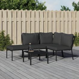 Garden lounge set black, gray powder-coated steel, polyester fabric