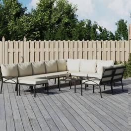 Patio lounge set black and sand powder-coated steel and polyester