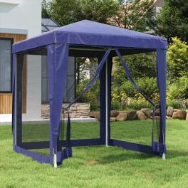 Party tent with 4 mesh sidewalls blue 6.6'x6.6' hdpe