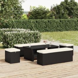 Ottoman set of 2 black, cream white pe rattan, powder-coated metal