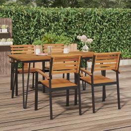 Garden table brown, black solid acacia wood, powder-coated metal