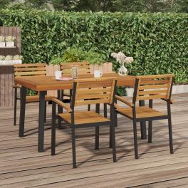 Garden table natural wood solid acacia wood and powder-coated metal