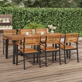 Garden table wood and metal solid acacia wood, powder-coated metal