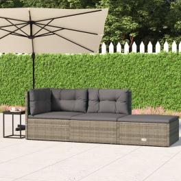 Garden lounge set grey pe rattan, powder-coated steel, polyester