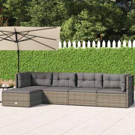 Garden lounge set grey pe rattan, powder-coated steel, polyester