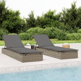 Sunbed grey pe rattan large adjustable armrests