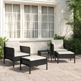 Garden lounge set black, white pe rattan, metal small