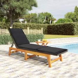 Sun lounger black and brown pe rattan, solid acacia wood, steel