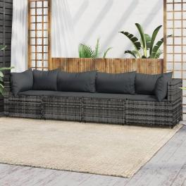 Patio lounge set gray pe rattan, powder-coated steel, polyester