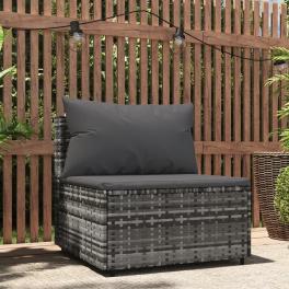 Patio middle sofa grey pe rattan, powder-coated steel, fabric