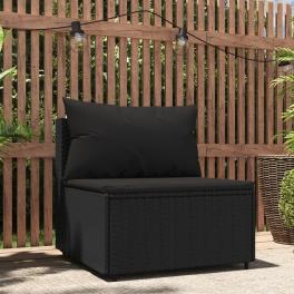 Patio middle sofa black pe rattan, powder-covered steel, fabric