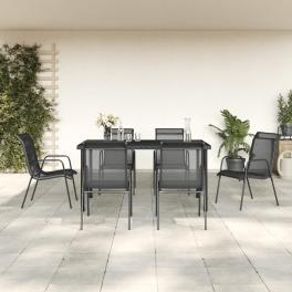 Garden dining set black powder-coated steel large ergonomic