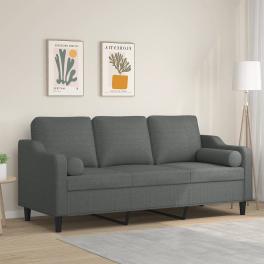 3-seater sofa dark grey fabric (100% polyester), metal, textilene