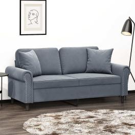 2-seater sofa dark grey velvet (100% polyester), metal, textilene