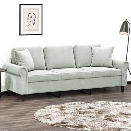 3-seater sofa light grey velvet (100% polyester), metal, textilene