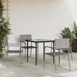 Garden dining set grey and black poly rattan, steel, tempered glass