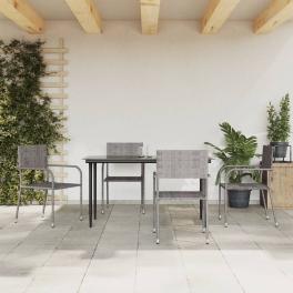 Garden dining set grey and black poly rattan, steel, tempered glass