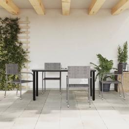 Garden dining set grey and black poly rattan and steel five piece