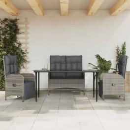 Garden dining set grey poly rattan standard adjustable footrests