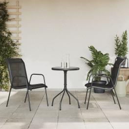 Garden dining set black, anthracite steel, textilene, glass