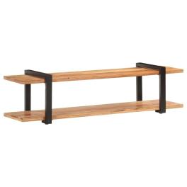 Tv cabinet natural wood, black solid acacia wood, powder-coated iron