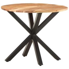 Side table natural wood and black solid acacia wood medium