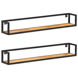 Wall shelf set of 2 natural wood solid acacia wood 47.2 in