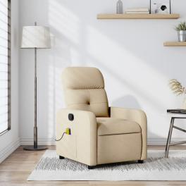 Massage recliner chair cream fabric (100% polyester), metal, plywood