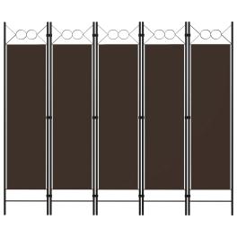 5-panel room divider brown 78.7"x70.9"