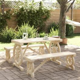 Garden dining set natural wood solid fir wood medium durable