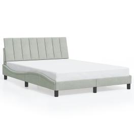 Bed frame light grey velvet, metal, solid pine wood, plywood