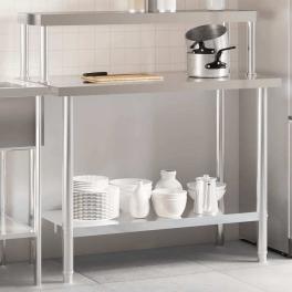 Kitchen work table with overshelf 43.3"x21.7"x47.2" stainless steel