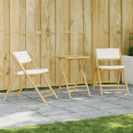 Bistro set cream white bamboo, fabric, foam, cotton fiber medium