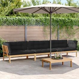 Pallet sofa set acacia wood, black cushions