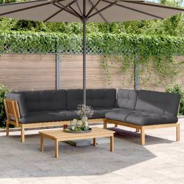 Pallet sofa set anthracite solid acacia wood medium modular