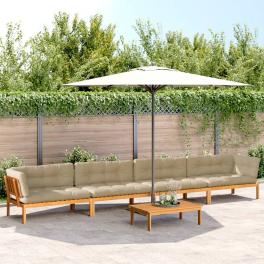 Patio pallet sofa set set of 5 beige solid acacia wood large