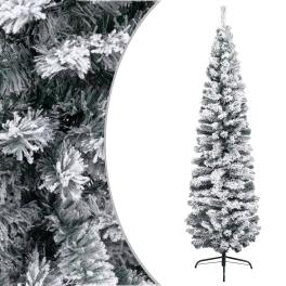 Fake xmas tree green with white snow flocking pvc, steel slim