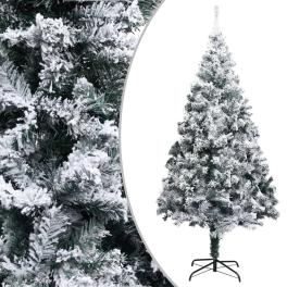 Artificial christmas tree green with flocked white snow pvc and steel
