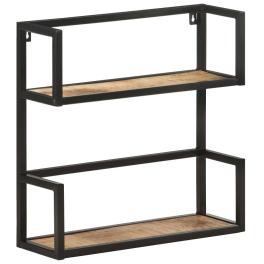 Wall shelf natural wood, black rough mango wood, powder-coated iron