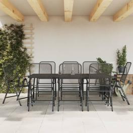 Garden dining set anthracite metal mesh with e-coating finish large