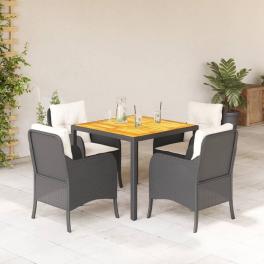 Garden dining set black, cream white poly rattan 4-seater