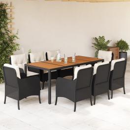 Garden dining set black pe rattan 8-seater removable covers