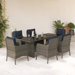 Garden dining set grey pe rattan 6-seater uv-resistant materials