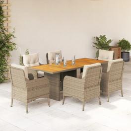 Garden dining set beige poly rattan 6-seater