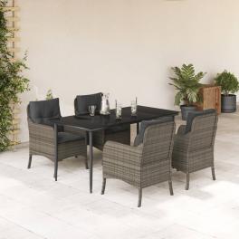 Garden dining set grey pe rattan, steel, tempered glass 4-seater